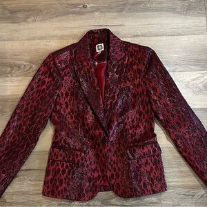 Anne Klein Leopard Jacquard Blazer NWT • Red Metallic • Size 2 • $159 MSRP